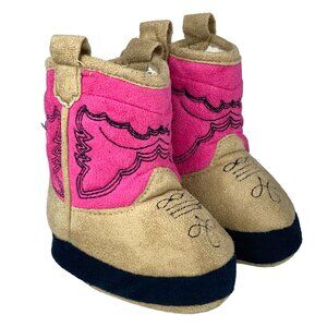 Lazy One Baby Girl Size XS Infant 1-3 Pink and Brown Cowgirl Boots Fizzy Lining